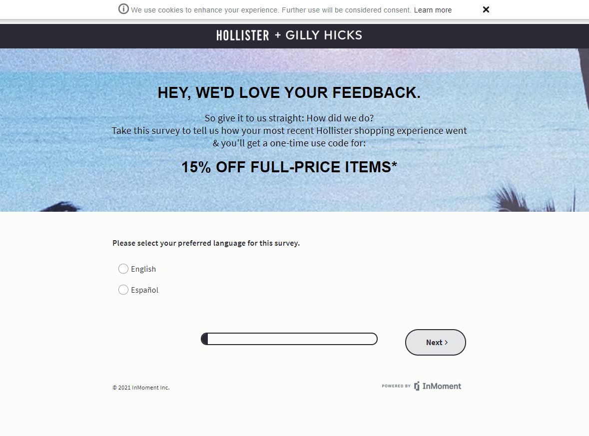 Tellhco.com - How to Win $10 from Hollister Customer Experience Survey